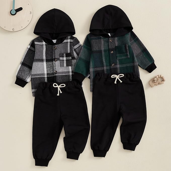 Infant Baby Boy Fall Winter Clothes Outfit Hooded Long Sweatshirt Pant Set - Image 4