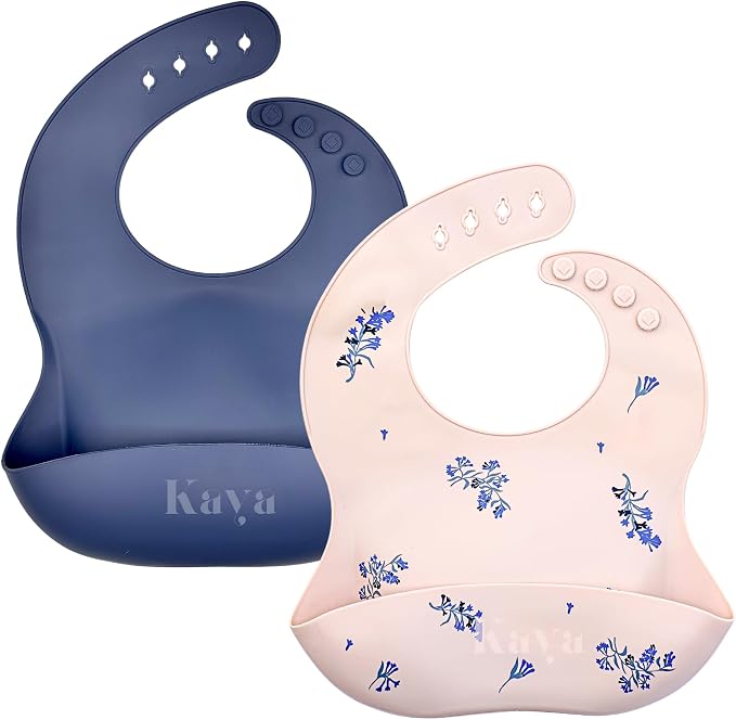 Kaya Silicone Baby Bib Pack of 2, BPA-Free Waterproof Food Catcher, Adjustable by Kaya