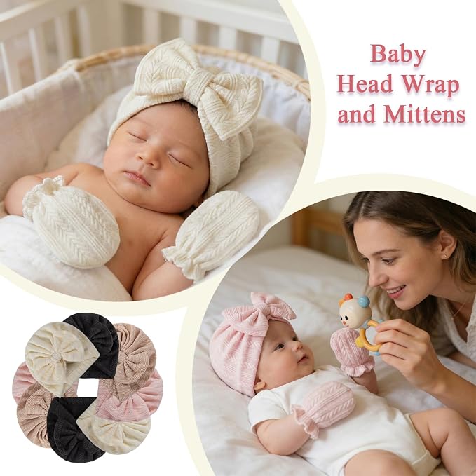 Newborn Baby Girl Hats Mittens Set Cotton - Image 4