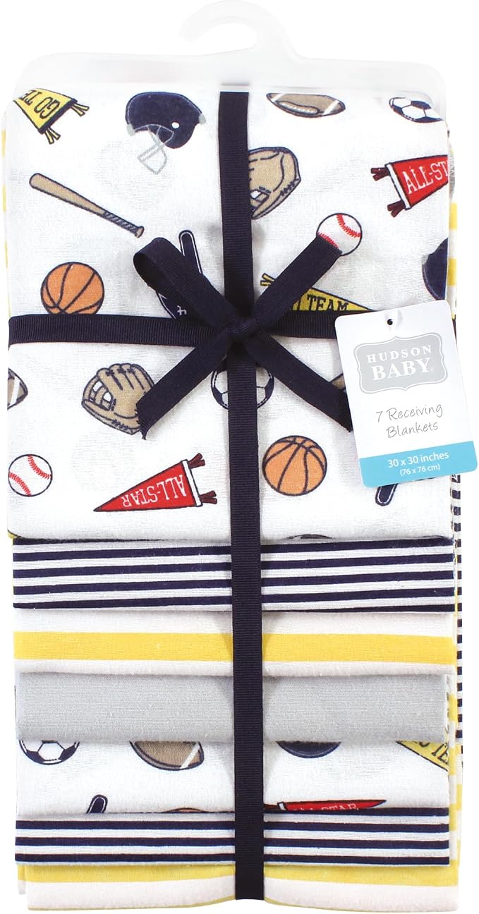 Hudson Baby Unisex Baby Cotton Poly Flannel Receiving Blankets Bundle, Sports - Image 2