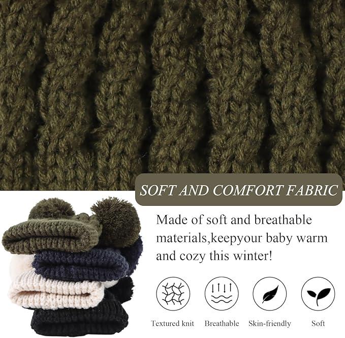 Yuoahcn Baby Girl Beanie Winter Baby Boy Hat with Pom pom Warm Infant Knitted Hats Toddler Kid Beanies