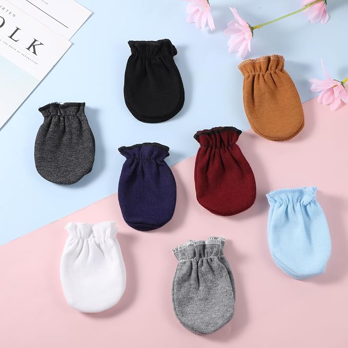 8 Pairs Baby Mittens Newborn No Scratch Mittens Newborn 0-6 Months Cotton Wrist - Image 8