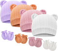 BQUBO Newborn Baby Hats Bear Ears and Mittens Sets Preemie Caps Baby Boy Girl by DRESHOW