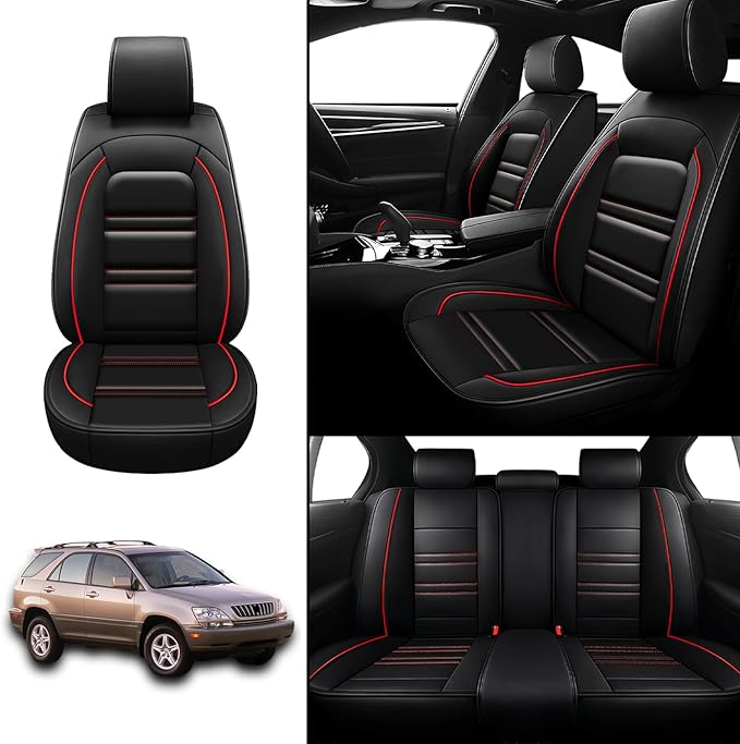 Seat Covers for Lexus Car rx300 1999-2003 | 5-Seats Leather Seat Covers, Easy to Install Automotive Seat Covers Full Set (Full Set, Black&Red Line)