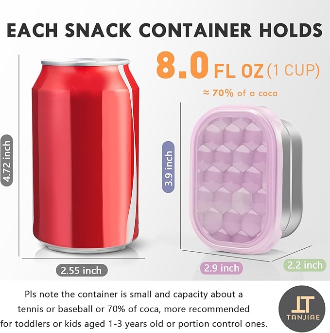 8oz Small (1 CUP) Stainless Steel Snack Containers for Kids and Toddlers (Ages 1-3) | Easy Open Leak Proof Food Containers with Silicone Lids - Perfect Metal Lunch Box for Daycare and School
