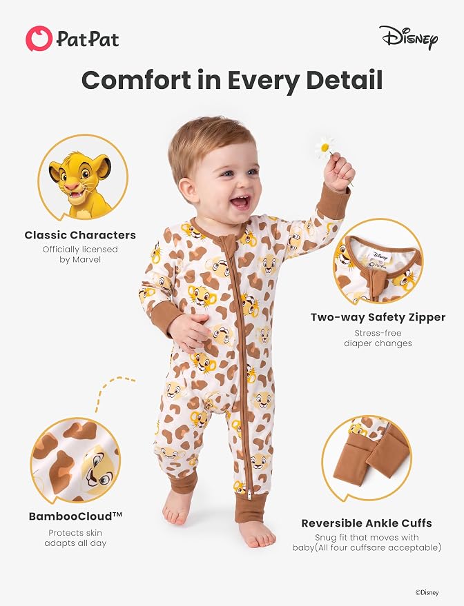 Disney Baby Viscose Made from Bamboo 2-Way Zipper Footie Outfit NB to Inf - Image 7