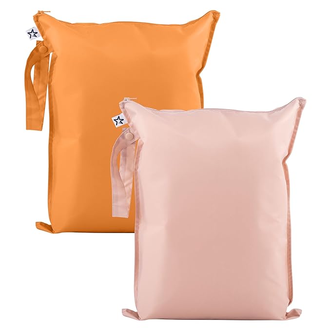Tiny Twinkle Wet Dry Bag – 2 Pack Reusable Waterproof & Mess Proof Wet Bags for Swimsuits & Travel, Baby Towels & Beach Essentials,a Diaper Bag Must-Have(Taupe, Dandelion)