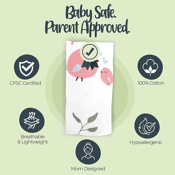 BabySparrow 3 Pack Muslin Swaddle Blankets - Soft, Lightweight, Breathable Cotton Newborn Swaddle, Baby Girl and Baby Boy Receiving Blankets, 47 x 47 Inches, Nursery Essentials