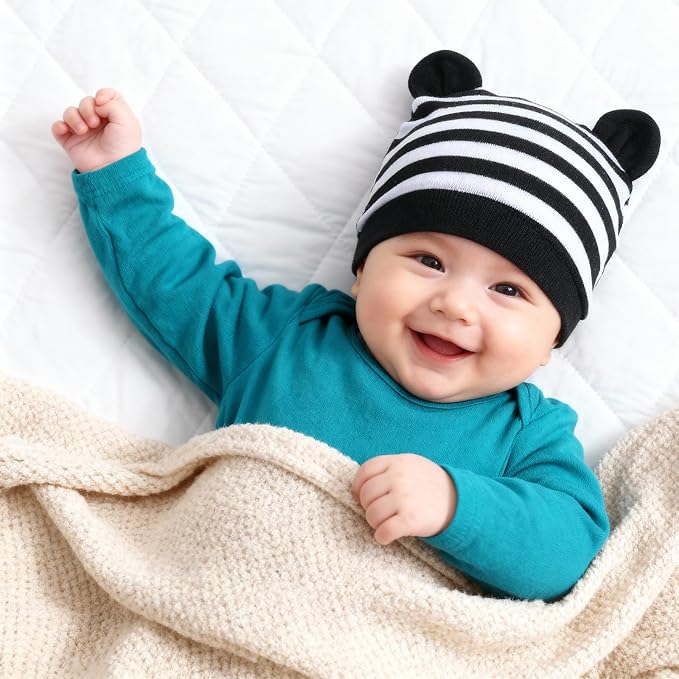 6 Pcs Baby Newborn Bear Ears Hats, Newborn Toddler Soft Beanie Hat - Image 4