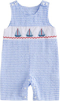 Newborn Baby Boys Sleeveless Seersucker Romper One Piece Straps Overalls by Arvbitana