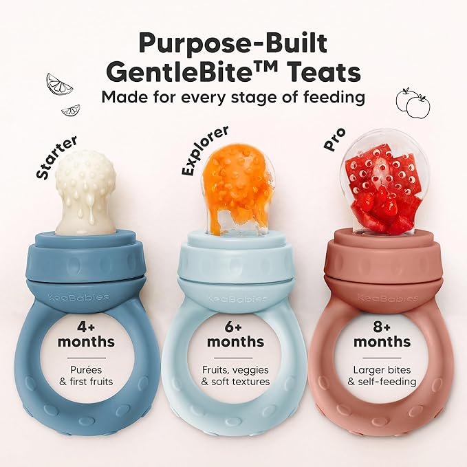 KeaBabies Baby Fruit Feeder 2pk - Silicone Baby Food Feeder for Babies 6-12 Months, Breast Milk Popsicle for Teething, Weaning, Freeze Frozen Solid Food, BPA-Free Infant Feeding Essential (Ocean)