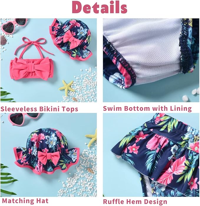 Aalizzwell Baby Girl 2-Piece Bikini Swimsuit with Hat