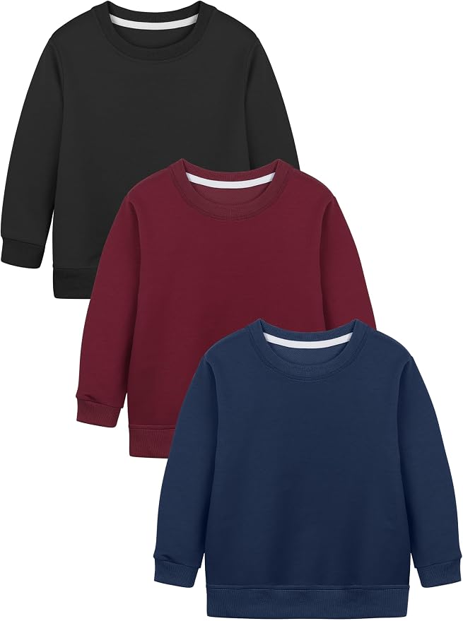 Cooraby 3 Pack Baby and Toddler Boys Crewneck Sweatshirts Kids Solid Cotton by Cooraby