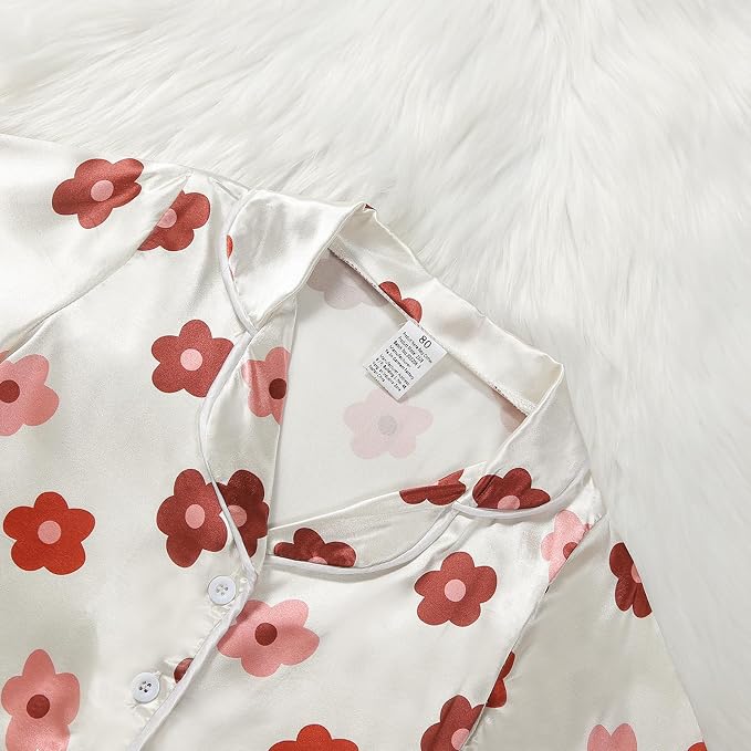 Kids Baby Girl Boy Satin Pajamas Set Button Down Sleep Shirt Top+Long Pants - Image 4