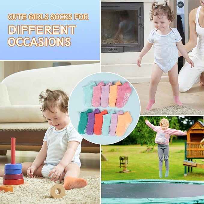 GRPSKCOS Non Slip Toddler Socks 15 Pairs Toddler Grip Anti Skid Low Cut Socks - Image 6