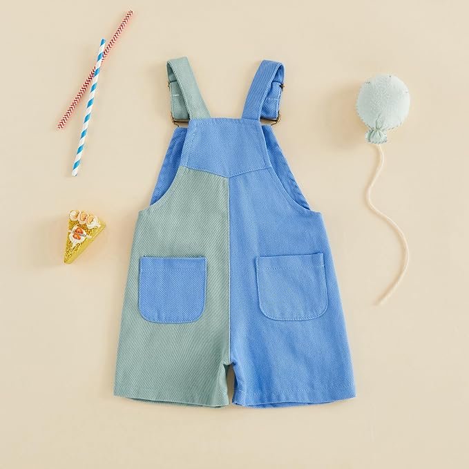 Fernvia Toddler Kids Baby Girl Boy Contrast Color Overalls Shorts Clothes - Image 6