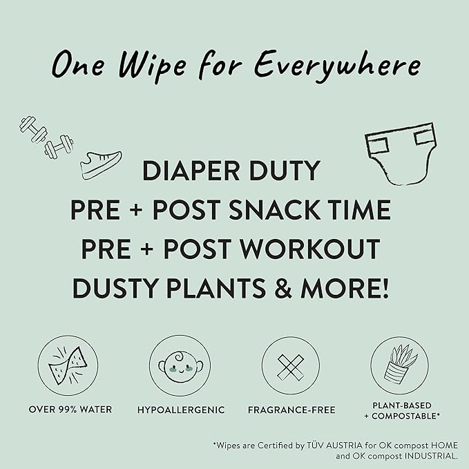 The Honest Company Clean Conscious Multi-Use Wipes | Hypoallergenic + Unscented for Sensitive Skin | Over 99% Water, Compostable, Plant Based, Baby Wipes | Balance Blues, 576 Count