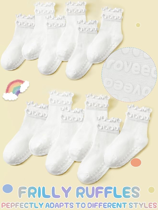 Baby Toddler Girls Socks Grip Ruffle Non Slip Kids Cotton 12 Pack Socks | - Image 6