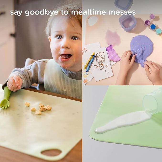 Olababy Fold N Go Silicone Placemat w Travel Case | Dishwasher Safe, BPA Free, Non-Slip, Waterproof | Mini Dining Mat for Infants, Babies, Toddlers and Kids (2, Lilac/Lemon)