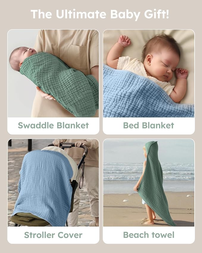 Yoofoss Hooded Baby Bath Towels 2 Pack 100% Muslin Organic Cotton - Image 6