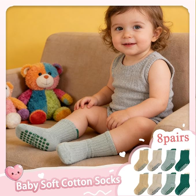 8 Pairs Baby Toddler Socks Non-Slip Grip Socks - Image 4