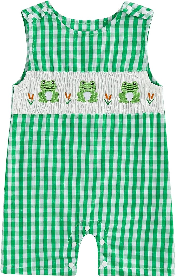 Newborn Baby Boys Sleeveless Seersucker Romper One Piece Straps Overalls by Arvbitana