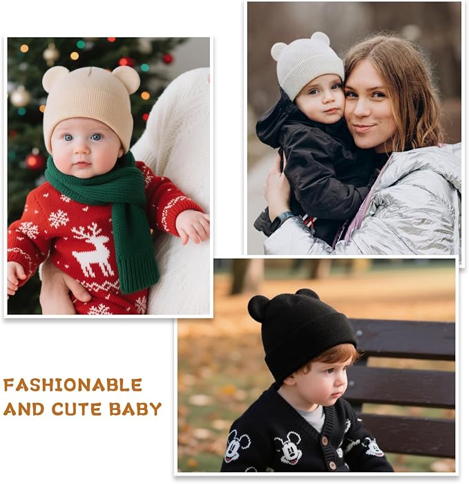 Baby Winter Beanie Hat, Kids Cute Bear Ears Soft Knit Beanie - Image 6