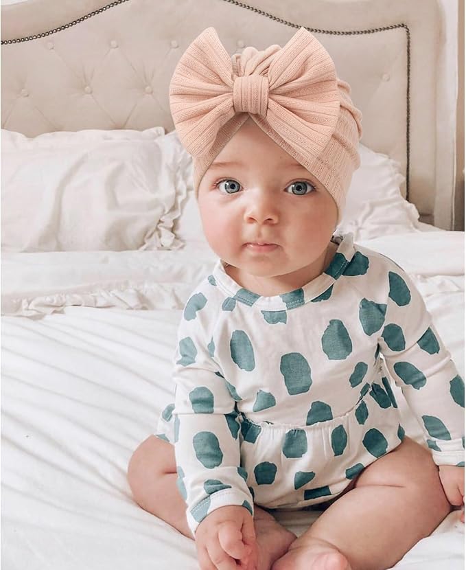 DRESHOW BQUBO 5 Pieces Newborn Baby Turban Hats Bow Baby Infant Beanie - Image 3
