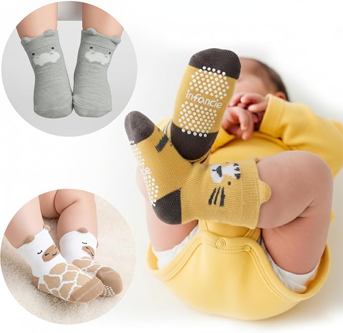 GOTS Organic Cotton Blend 7 Baby Socks 0-6 Months Animal Design Non Slip - Image 9