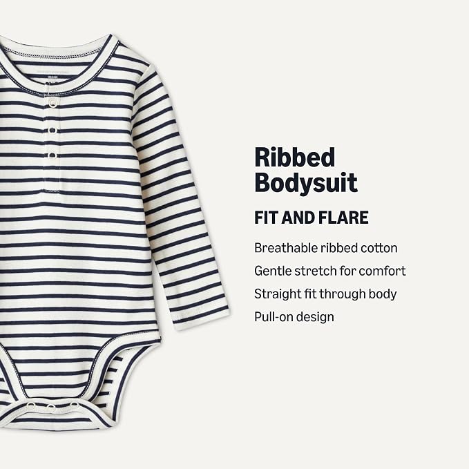 Amazon Essentials Unisex Babies' Long-Sleeve Cotton Henley Bodysuits - Image 2
