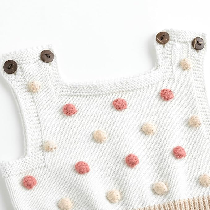 Simplee kids Baby Girl Romper, Sleeveless Pompoms Square Neck | Soft Breathable - Image 3