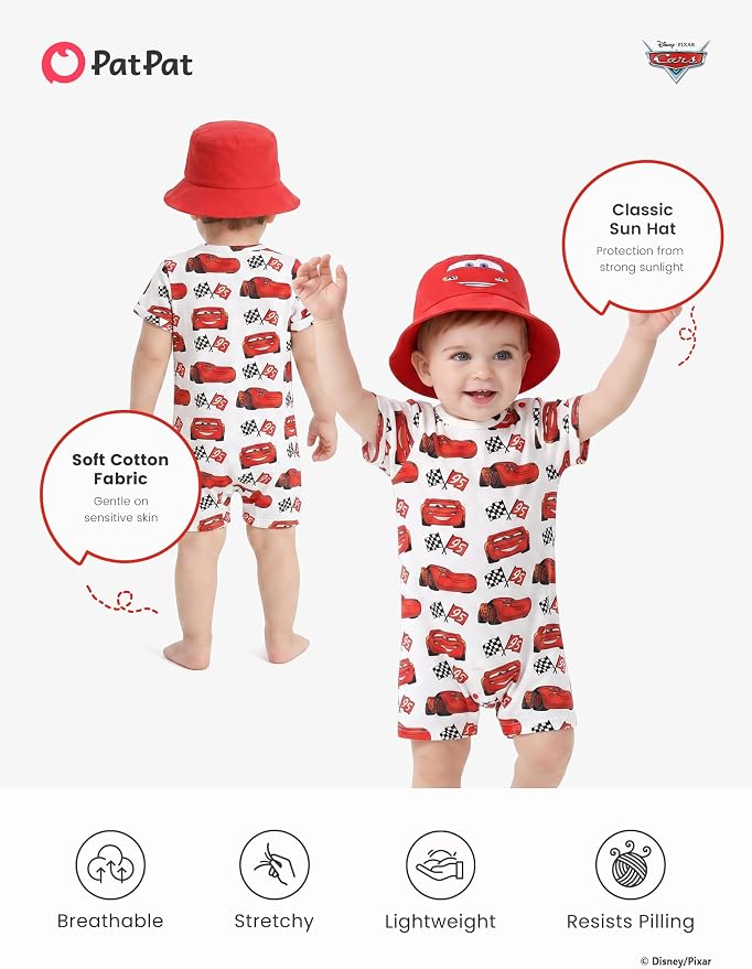 Disney Baby Boy's 2-Piece Romper and Sun Hat Outfit Set Newborn to Infant - Image 5