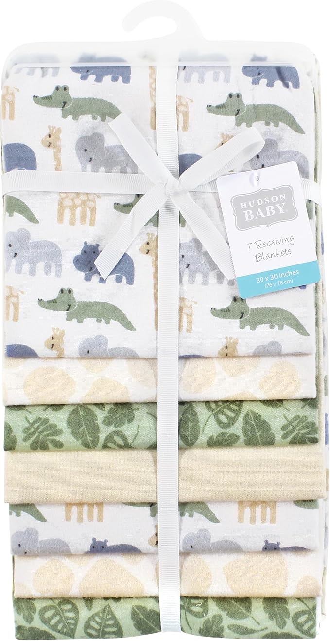 Hudson Baby Cotton Flannel Receiving Blankets 7-Pack Bundle, Wild Leaf Safari - Image 2
