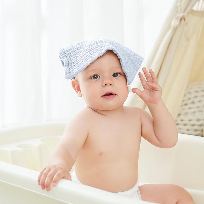 Bearmoss 12 Pack Baby Muslin Washcloths, 100% Cotton 10"x10" Face Towels - Image 6