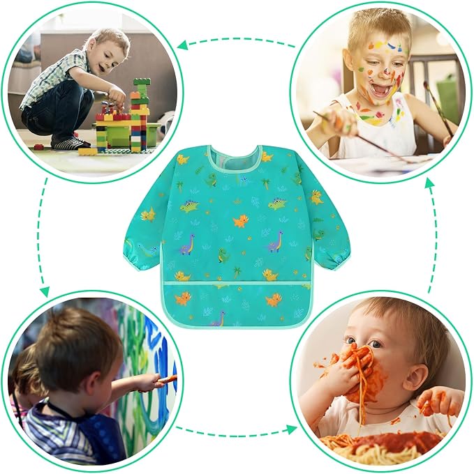 Accmor 4 Pack Long Sleeve Bibs, Baby Smock Waterproof Full Sleeved Bib - Image 7