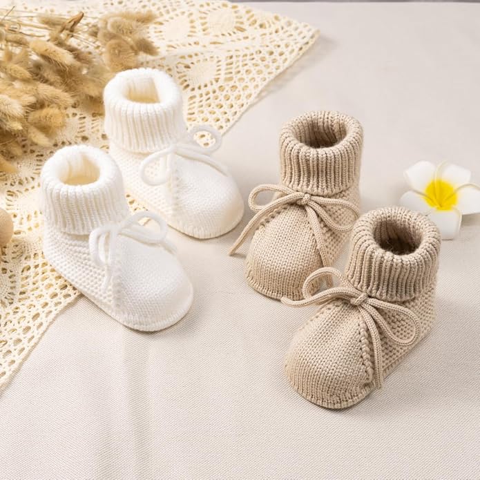 Meckior Baby Booties Newborn First Walkers Cozy Shoes Warm Hand Crochet Knit - Image 5