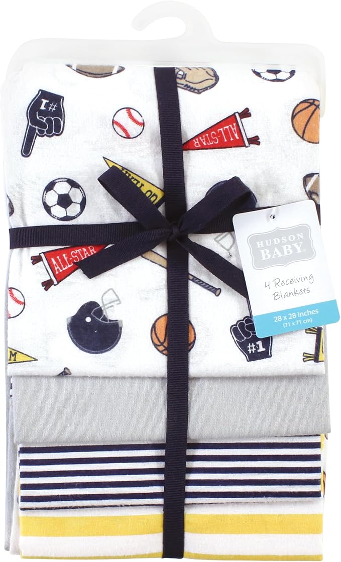 Hudson Baby Unisex Baby Cotton Poly Flannel Receiving Blankets, Sports Fan - Image 2