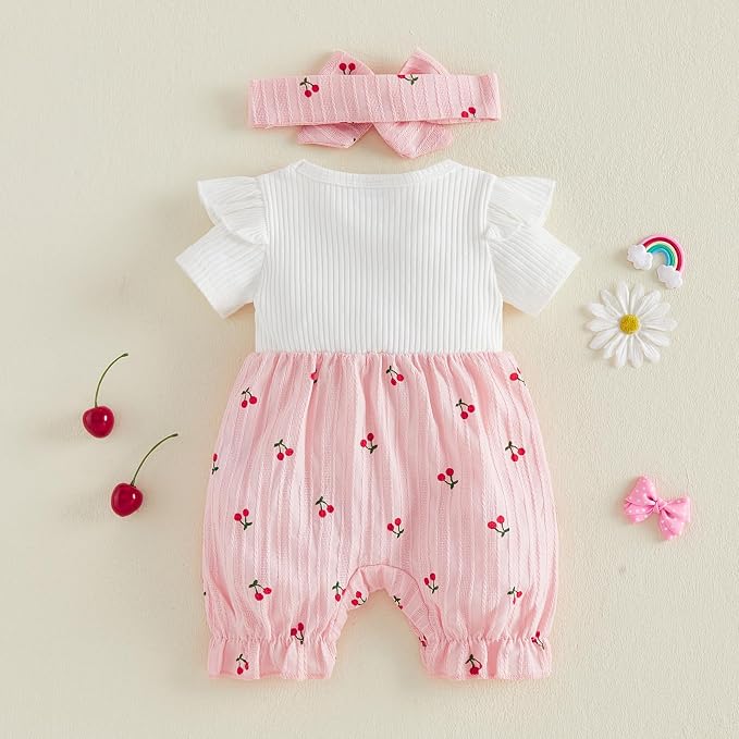 YINGISFITM Newborn Baby Girl Summer Clothes Short Sleeve Bubble Romper Bow - Image 6