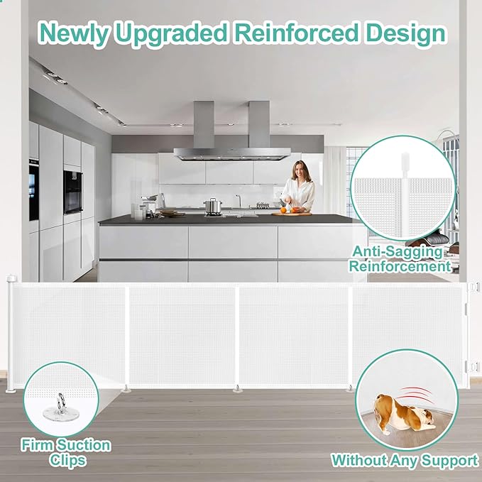 Upgrade 180 inch Retractable Baby Gates, EZIGO Extra Wide Baby Gate for Large Opening Extra Long Mesh Gate for Kids or Pet Dog Gate Child Safety Gate for Stairs Hallways Doorway Indoor Outdoor, White