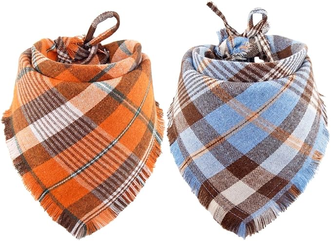 Fall Dog Bandana Autumn Thanksgiving Plaid Reversible Triangle Bibs Scarf by KZHAREEN