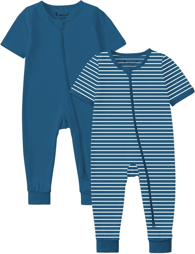 Jimonda Baby Romper Short Sleeve Cotton Pajamas 2-Way Zipper by JimondaBaby