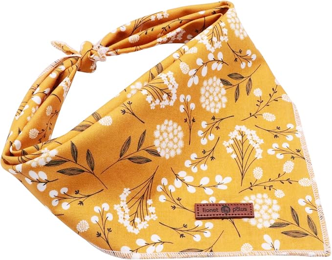 Lionet Paws Flower Dog Bandana, Fabric Yellow Dogs Kerchief - Image 3