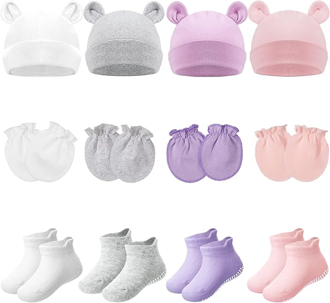 Syhood 4 Sets Baby Hat Mittens Socks Bear Ear by Syhood