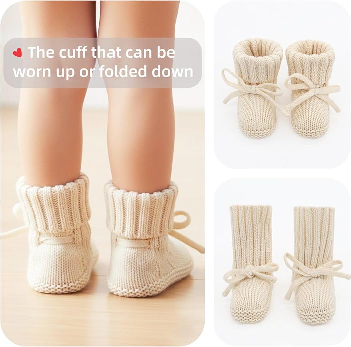LifeTree Baby Knit Booties-2 Pairs, Cozy Cotton Handmade Crochet Baby Shoes - Image 7