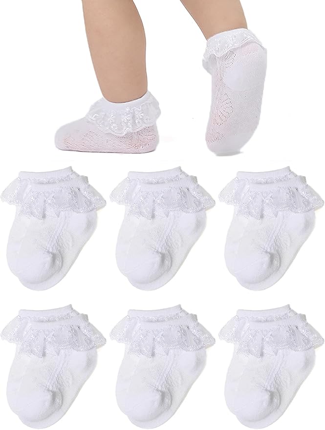 EPEIUS Baby Girl Ruffle Socks, Eyelet Frilly Lace Socks by EPEIUS