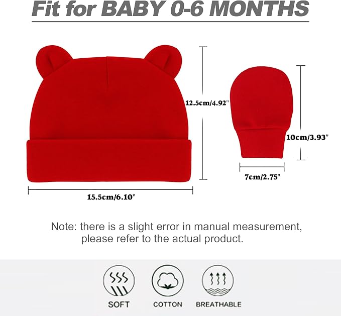 UTTPLL Newborn Hats Mittens Set Toddler Girls Boys Cotton Nursery Hospital - Image 6