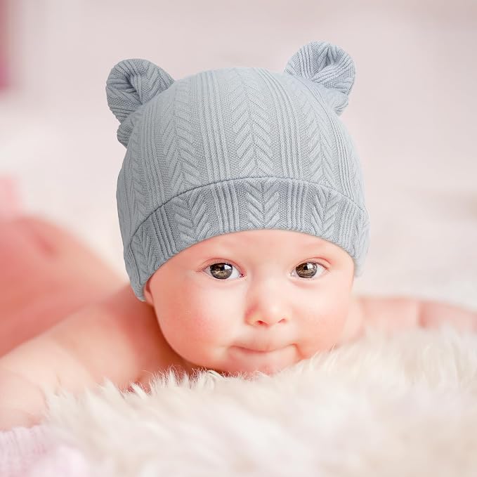 BQUBO Newborn Baby Hats Bear Ears and Mittens Sets Preemie Caps Baby Boy Girl - Image 3