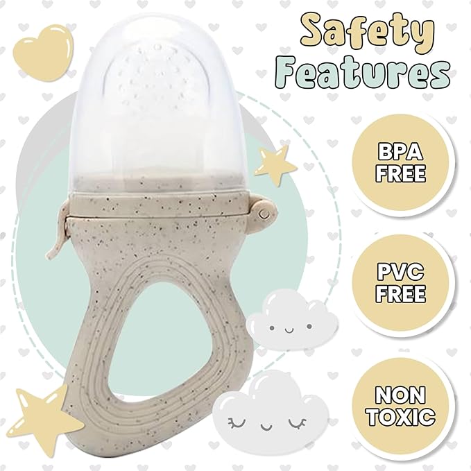 Avee & Co Silicone Teething Pacifier and Fresh Fruit Feeder, Baby Pacifier for Teething, Toddler Teething Toy (Brown)