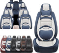 JOJ Fit for Toyota Highlander 2001-2022 Seat Covers,7 Seat Car Seat Cover,No-Slip Waterproof Breathable Faux Leather,Full Set with Pillow Steering Wheel Covers,Cream Blue