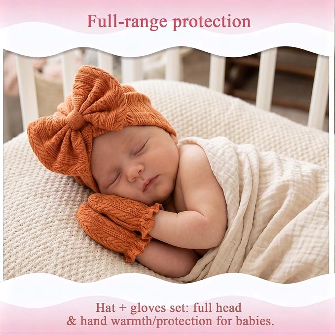 Newborn Baby Girl Hats Mittens Set Cotton - Image 6